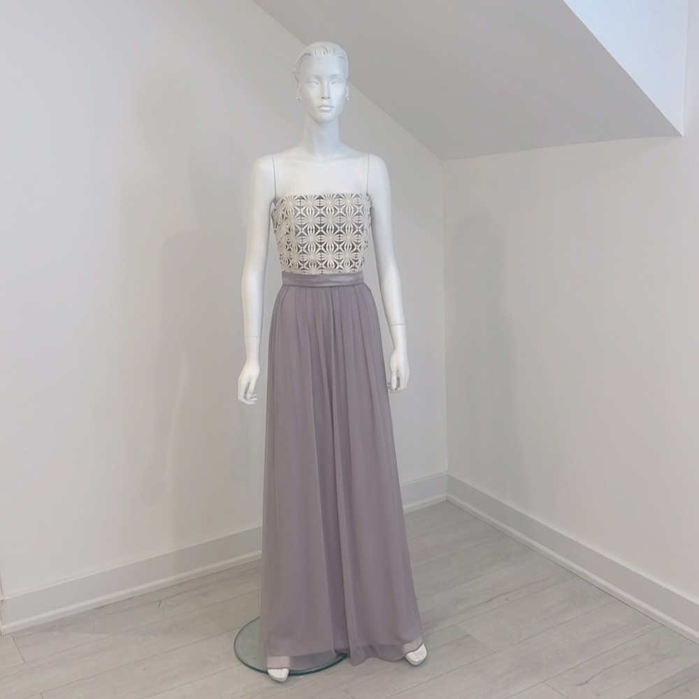 SAMPLE SALE NWT LELA ROSE SIZE 10 Taupe. Venice + iridescent chiffon.  Pristine.